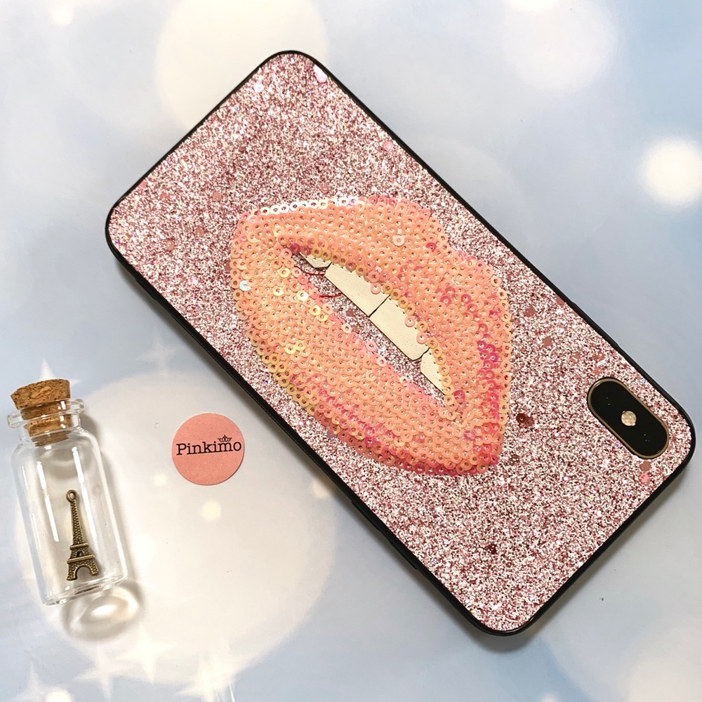 💋New iPhone XS Max 6.5" Pink Lip Sequin Case